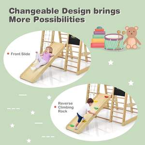LM KIDS Montessori Cadre d'escalade en bois pour enfants Picklers Mur d'escalade avec anneaux de <span class=keywords><strong>gymnastique</strong></span> Toboggan Set Aire de jeux intérieure - Product Image 5