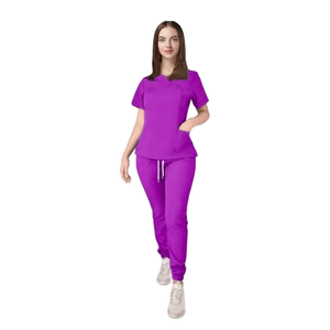 Uniforme médical tissé rose en polyester/coton, coupe droite, broderie, logo personnalisé, OEM, pour hôpitaux, vente en gros - Product Image 1