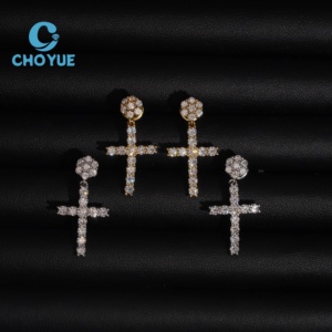 Wholesale High Quality cross <b>Fine</b> Jewelry 925 Sterling Silver VVS Moissanite Classic Simple <b>Earrings</b> - Product Image 3
