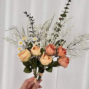 Bouquet de roses et de marguerites artificielles en soie, haute simulation, décoration intérieure, accessoires de mariage - Product Image 2