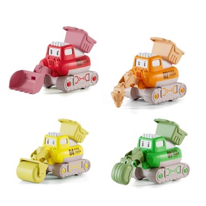 Juguetes de Construcción de Dibujos Animados, Mini Camiones de Ingeniería de Presión y Avance, Set de Excavadora, Topadora, Apisonadora y Hincadora para Niños Pequeños - Product Image 1