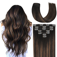 Extensiones de Cabello Ruso Remy de 22 Pulgadas con Clip, 100% Cabello Humano Real |   Trama Invisible Natural Ondulada con Cutícula Alineada