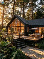 Cabane de glamping Yozon Steel à ossature européenne avec grande façade vitrée, kit de maison préfabriquée modulaire pour Airbnb, villa de luxe, séjour en famille