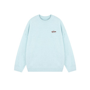 Pull en maille unisexe surdimensionné en fausse fourrure mohair avec logo brodé personnalisé, col rond, moelleux et duveteux - Product Image 3