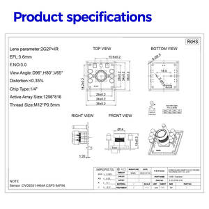 Módulo de Cámara Mini USB Hampo 720p de Alta Velocidad 120fps, Color Monocromático, Obturador Global, Lente Gran Angular, Cámara Deportiva Negra - Product Image 3