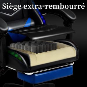 Chaise de Gaming Professionnelle en Cuir, Nouvelle, Grande Taille, Noire et Bleue, à Dossier Haut, avec Repose-Pieds, Prix Abordable - Product Image 6