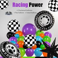 Kit d'arche de ballons sur le thème des Monster Truck avec ballons en aluminium à grandes roues et étoiles à carreaux pour décorations de fête sur le thème des voitures de course