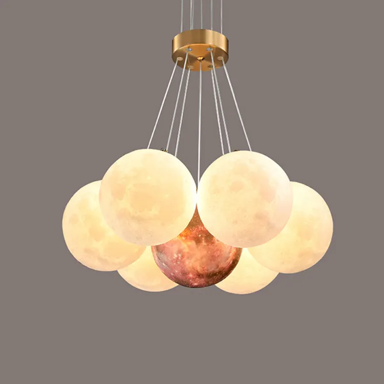 Wedding decorative round ball pendant light kitchen island led hanging lamp modern luxury living room moon ceiling chandelier