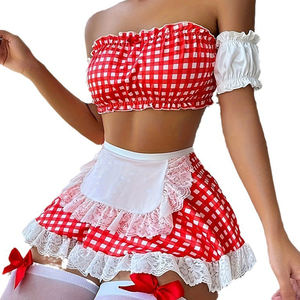 女式性感诱惑格子内衣套装蕾丝激情制服短女仆裙薄塑身衣仆人角色扮演服装 - Product Image 5