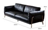 Canapé droit vintage Bauhaus, canapé design minimaliste haut de gamme en cuir véritable noir pour petit salon