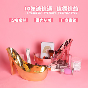High Heel Shoe Shape Makeup Organizer Red Plastic <b>Storage</b> <b>Box</b> For Desk Beauty <b>Tools</b> 3L Capacity Solid Color Design - Product Image 5