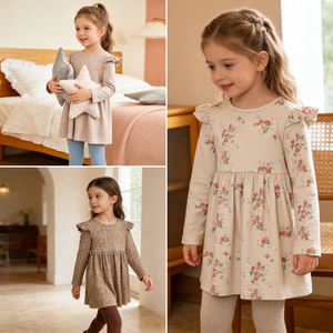 เดรสเด็กผู้หญิง DC เสื้อผ้าเด็กฤดูหนาว ขนสัตว์แปรงอุ่น แขนยาว ปักลายรัฟเฟิล ทรงเอ 2-7 ขวบ สำหรับใช้ประจำวัน - Product Image 3