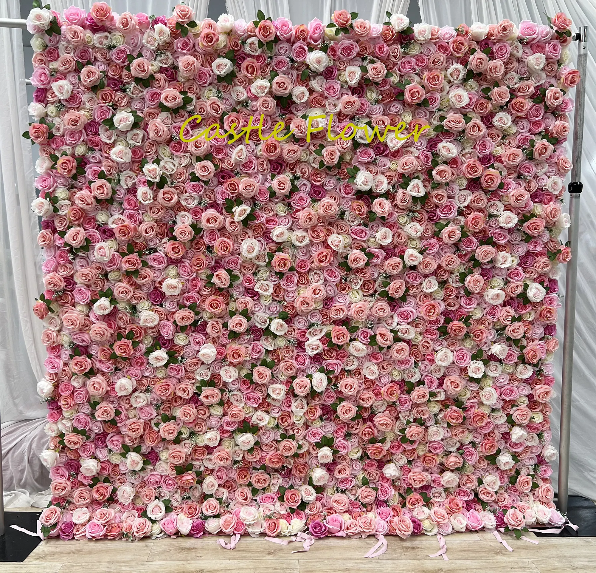 O-W034 personnalisé 3D tissu Flowerwall mariage soie artificielle Rose fleur panneau mural toile de fond fleur artificielle fleurs décoratives