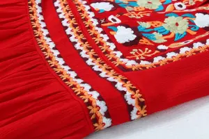 Vestido largo bohemio 2024 Primavera Verano lujoso damas colorido bordado linterna manga alta calidad largo blanco rojo <span class=keywords><strong>Dre</strong></span> - Product Image 4