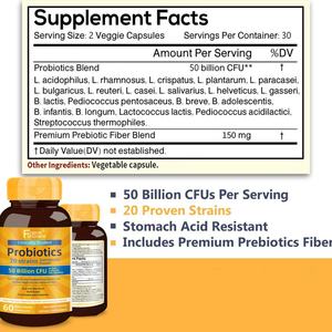Extraits de Probiotiques Premium 60 Capsules Végétales Soutiennent et Maintiennent la Santé Digestive Complément Alimentaire pour Adultes Capsules de Probiotiques - Product Image 3
