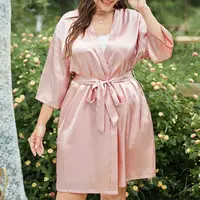 봄과 여름 섹시한 모조 실크 기모노 잠옷 간단한 카디건 레이스 slik 성인 뜨거운 판매 여성 잠옷