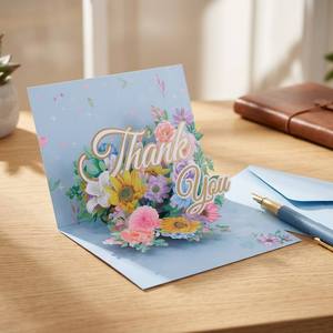 <span class=keywords><strong>Carte</strong></span> de remerciement 3D pop-up artisanale Winpsheng, élégante <span class=keywords><strong>carte</strong></span> de vœux florale, art papier, cartes pop-up à 90 degrés pour toutes les occasions - Product Image 2