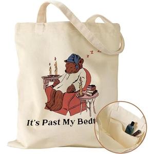 Bolsa de Mano de Lona de Algodón Natural de Estilo Simple con Asa Azul, Patrón de Letras, Logotipo Personalizado, Impresión Digital para Mujer - Product Image 4