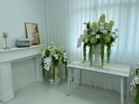 Vas Bunga Roman Buatan Warna Hijau Muda Putih, Bola Bunga Hydrangea Anggrek Calla Lily Sutra, Dekorasi Meja Pernikahan