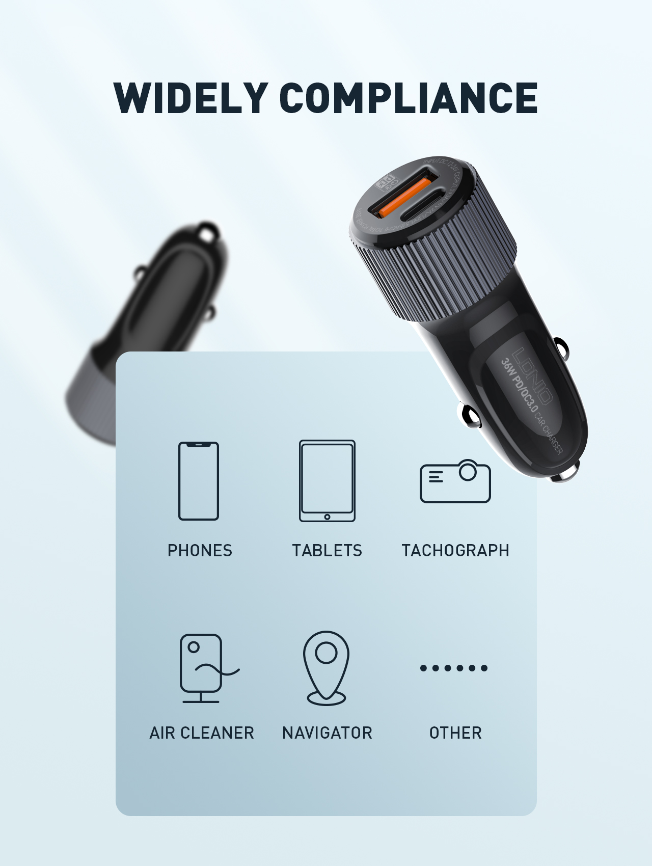 LDNIO C510Q USB C Fast Car Charger 36W PD+QC3.0 Fast Charging in Car charger Dual Port USB Car Charger