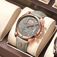 Jam Tangan Kulit Asli POEDAGAR 9898 Tiga Jarum Mode Pria dengan Jarum Bercahaya Tahan Guncangan dan Tanggal Otomatis