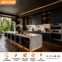Solution complète de personnalisation : Ensemble d'armoires de cuisine en PET noir mat de qualité supérieure au design moderne avec îlot Calacatta Gold