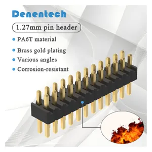 Denentech Hot selling 1.27mm 2.54mm dual row straight DIP/SMT male female gold plating housing pcb pin header connector