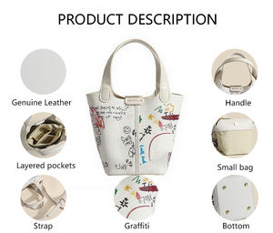 3347 H- Vegan cuir seau Graffiti Appliques sac à main ensemble blanc concepteur utilitaire épaule personnages sacs de soirée pour les femmes - Product Image 2
