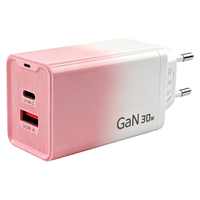 Boîtier de chargeur double port USB-C GaN 30W C011, dégradé rose-blanc, prise UE, coque vide