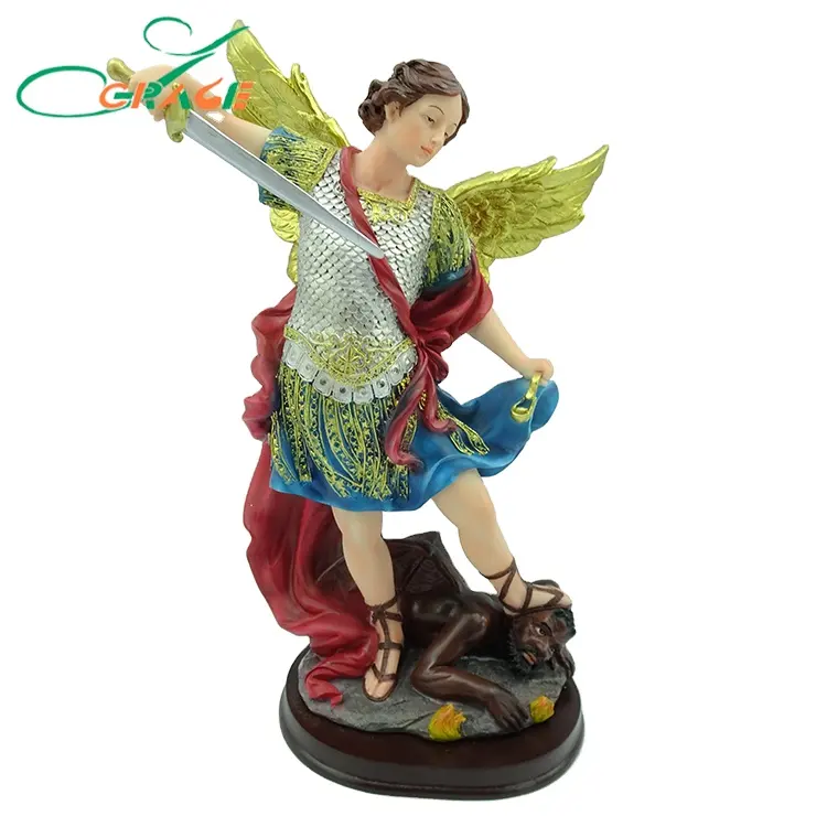 Resin seven archangel st.Michael figurine with wood base
