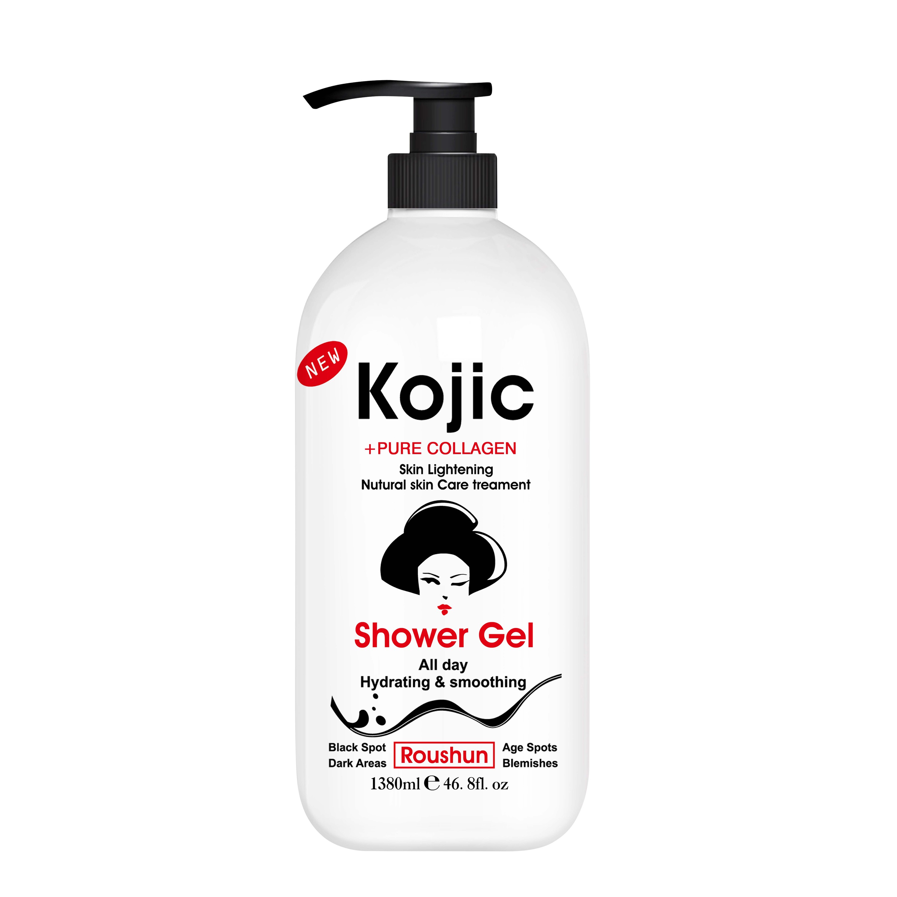 Gel Douche Roushun Kojic Vitamine - Éclaircissant, Exfoliant, 1000 Ml - Neuf