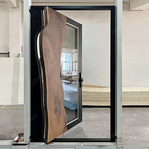 Grande <span class=keywords><strong>porte</strong></span> pivotante en aluminium, <span class=keywords><strong>porte</strong></span> d'entrée de sécurité moderne avec revêtement en bois et verre pour bâtiments résidentiels et commerciaux - Product Image 4