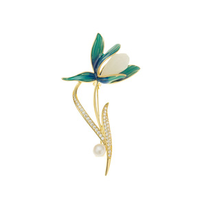 Freshwater Pearl Magnolia Brooch Flower Pin Zinc Alloy Women's Party Accessory - Product Image 5