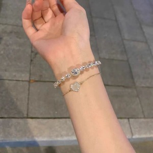 Pulsera de circonita dorada, pulsera de circonita plateada, engaste ovalado, cobre, uso diario - Product Image 3