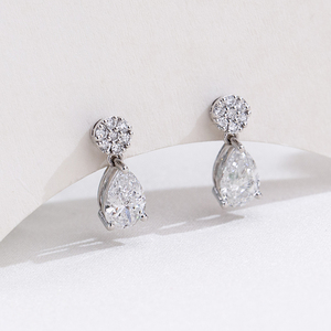 Pendientes de diamantes redondos y en forma de pera de oro blanco de 9 quilates Messi Jewelry MSE-894 para mujer - Product Image 1