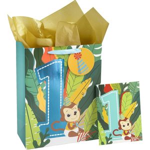 Gift <b>Bag</b> With Card And Tissue Paper For First Birthday Monkey Theme Party Supplies - Product Image 1