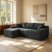Canapé modulaire en forme de L Cloud Sectional 85 pouces avec chaise longue |   Canapé moderne trois places en tissu coton et lin, rembourré en éponge, assise profonde, pour salon