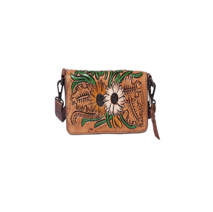Unisex Brown Floral Designer Clutch <b>Bag</b> Hand Tooled <b>Soft</b> <b>Leather</b> Custom Logo Portable Chains Fashion Zipper Summer - Product Image 6