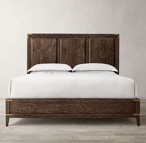 Meubles de chambre à coucher de style européen de luxe, utilisés dans les hôtels, cadre en bois fait à la main, lits en chêne massif - Product Image 1