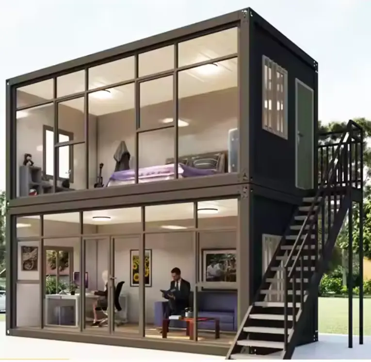 Prefabricated 2 Story Prefab Container Home 20FT 40FT Prefab Metal Container House Housing