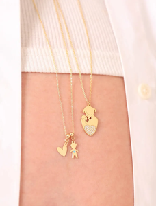 Collar con Colgante de Corazón con Siluetas de Niños en Acero Inoxidable 316L Chapado en Oro de 18K Jietao, Joyería Sentimental con Corazón Esmaltado Personalizado para Mujer - Product Image 3