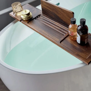 Plateau de bain de luxe en bambou anti-basculement, mobilier de salle de bain en noyer pour hôtels, plateau de baignoire en noyer noir - Product Image 5