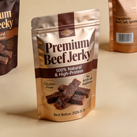 Op maat gedrukte geurbestendige biologisch afbreekbare verpakking voor ontbijtgranen, beef jerky, mylar stand-up pouch met PE-rits en venster voor snacks.