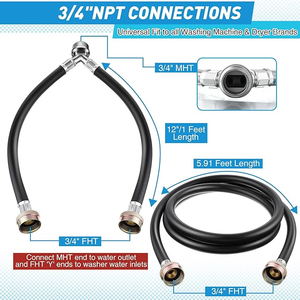Manguera de entrada de goma reutilizable para lavadora, flexible y portátil, con conector en Y - Product Image 3