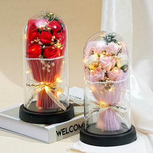 Mazzo di Rose conservato in cupola di vetro con LED rosa eterna cupola di San Valentino 2025 fidanzata regalo di san valentino - Product Image 4