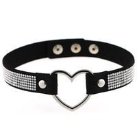 Collier ras du cou en cuir PU gothique punk Harajuku, avec strass brillants, forme de cœur, bouton pression, collier de bondage