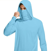 Vente en gros de sweat-shirts à capuche pour hommes avec protection solaire UPF 50+, masque intégré, séchage rapide, manches longues, chemise de pêche performante, haut anti-UV