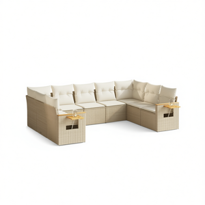 Conjunto de Sofá de Jardín Beige con Cojines, Muebles de Exterior de 6 Plazas, Mimbre de Ratán, Diseño Contemporáneo - Product Image 1