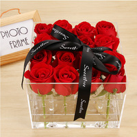 Boîte à fleurs en acrylique transparente de luxe personnalisable, grande taille, 36 trous, fleurs fraîches, fête des mères, remise des diplômes