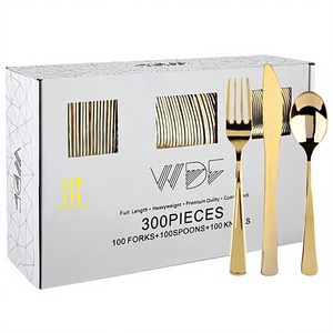 Juego de Cubiertos Desechables de Plástico Dorado Resistente de 300 Piezas, Incluye 100 Tenedores, 100 Cucharas y 100 Cuchillos para Fiestas, Baby Shower y Bodas - Product Image 1